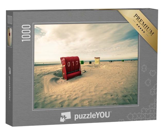Puzzle 1000 Teile „Strand mit Strandkorb in Borkum, Deutschland“