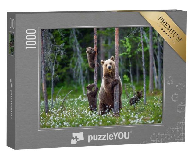 Puzzle 1000 Teile „Bärin und Bärenjunge im Sommerwald“