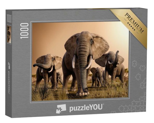 Puzzle 1000 Teile „Herde majestätischer afrikanischer Elefanten“