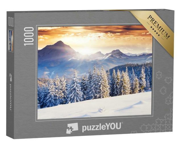 Puzzle 1000 Teile „Fantastische abendliche Winterlandschaft mit dramatischem Himmel“