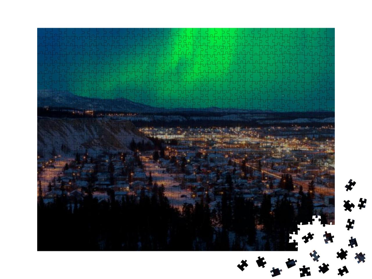 Puzzle 1000 Teile „Magisches Nordlicht Aurora borealis über Whitehorse, Kanada“