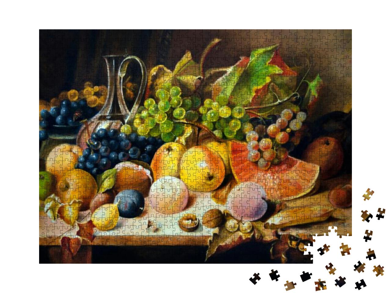 Puzzle 1000 Teile „Stillleben mit Pfirsichen, Äpfeln und Weintrauben “
