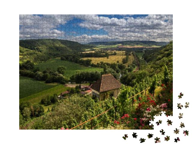 Puzzle 1000 Teile „Saale-Tal bei den Dornburger Schlössern, Thüringen, Deutschland“