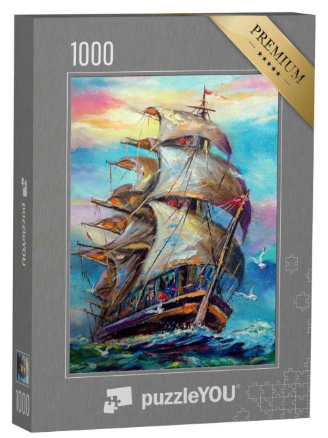 Puzzle 1000 Teile „Ölgemälde: Segelschiff hart am Wind“