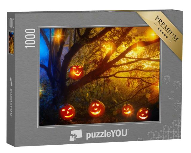 Puzzle 1000 Teile „Halloween-Kürbisse im nächtlichen Mystery-Wald“