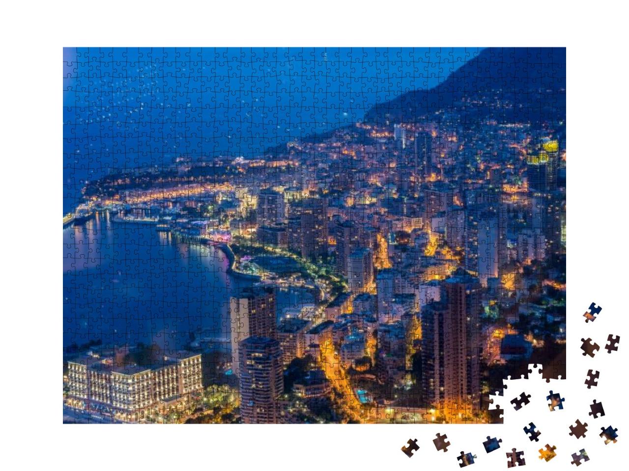Puzzle 1000 Teile „Nachtansicht von Monaco: Blick vom Berg aus“