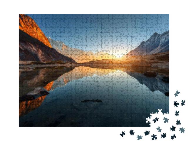 Puzzle 1000 Teile „Landschaft mit hohen Felsen und Gipfeln, Himalaya“