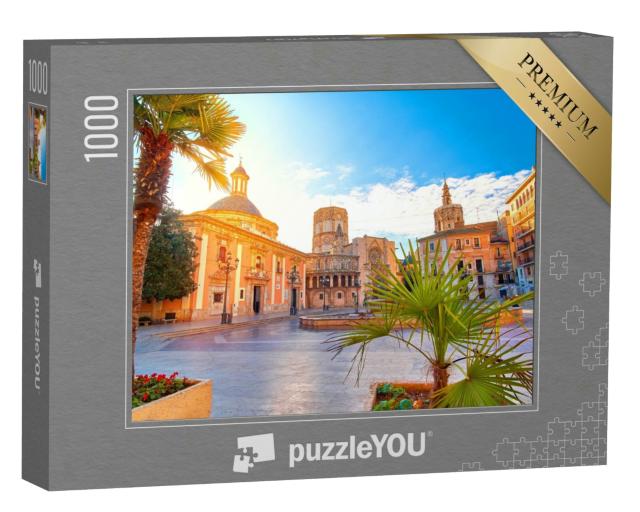 Puzzle 1000 Teile „Platz von der Jungfrau Maria: Kathedrale in Valencia bei Sonnenaufgang“