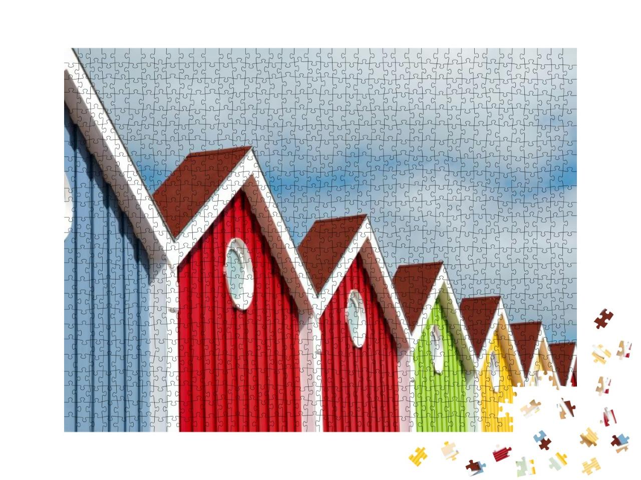 Puzzle 1000 Teile „Bunt leuchtende Häuserfront auf der Nordseeinsel Langeoog“