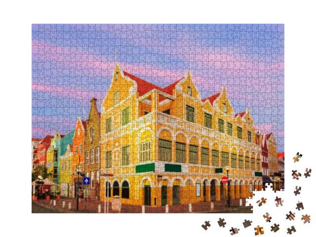 Puzzle 1000 Teile „Innenstadt von Willemstad in der Dämmerung, Curacao, Niederländische Antillen“
