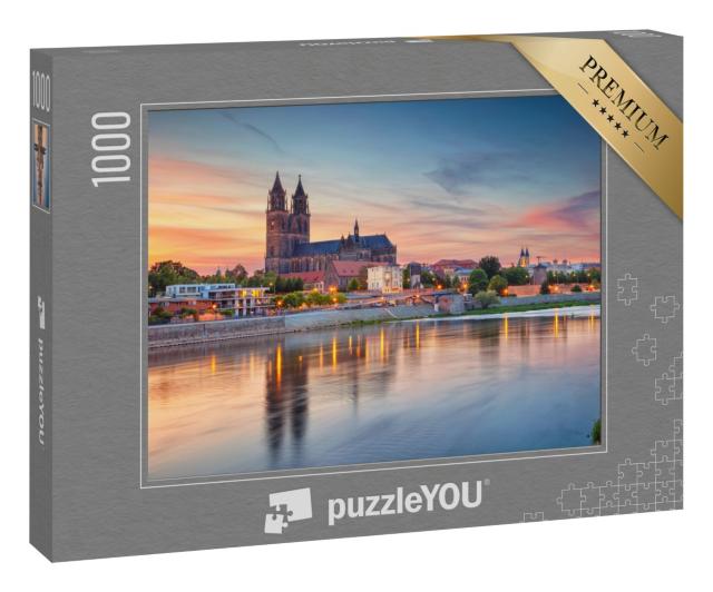 Puzzle 1000 Teile „Stadtbild von Magdeburg mit Elbe, Deutschland“