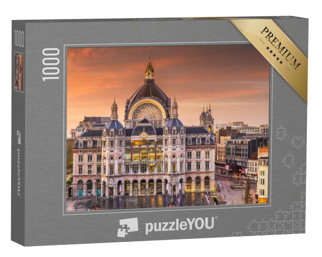Puzzle 1000 Teile „Morgenstimmung über dem Hauptbahnhof von Antwerpen, Belgien“