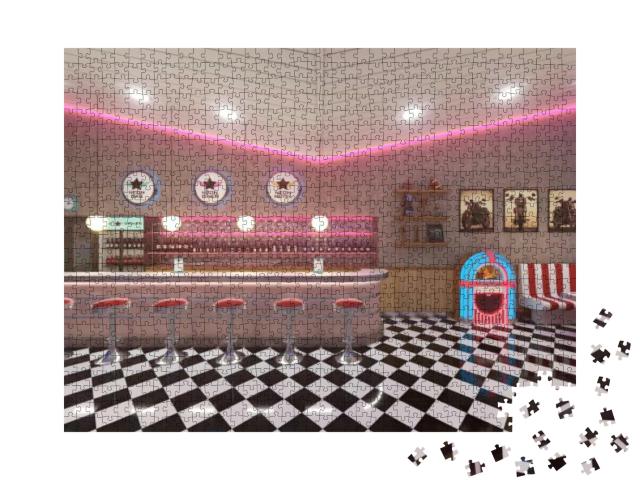 Puzzle 1000 Teile „Retro-Interieur mit Fliesenboden und Jukebox“