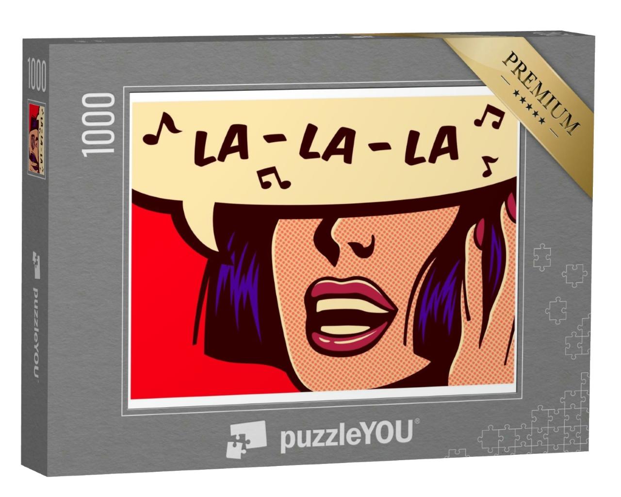 Puzzle 1000 Teile „Pop-Art-Stil Comic: Frau singt sorglos Melodie mit Sprechblase“