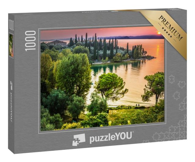 Puzzle 1000 Teile „Romantischer Sonnenuntergang über dem Gardasee, Italien“