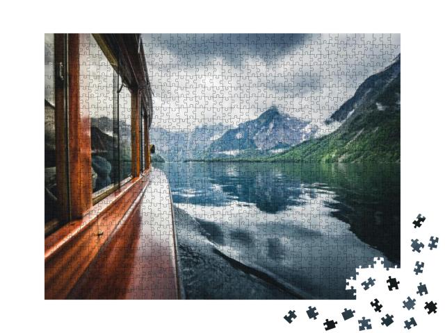 Puzzle 1000 Teile „Traditionsschiff auf dem berühmten Königssee, Berchtesgadener Land, Bayern“