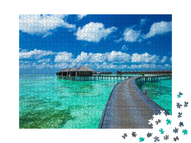 Puzzle 1000 Teile „Schöner Strand mit Wasserbungalows, Malediven“