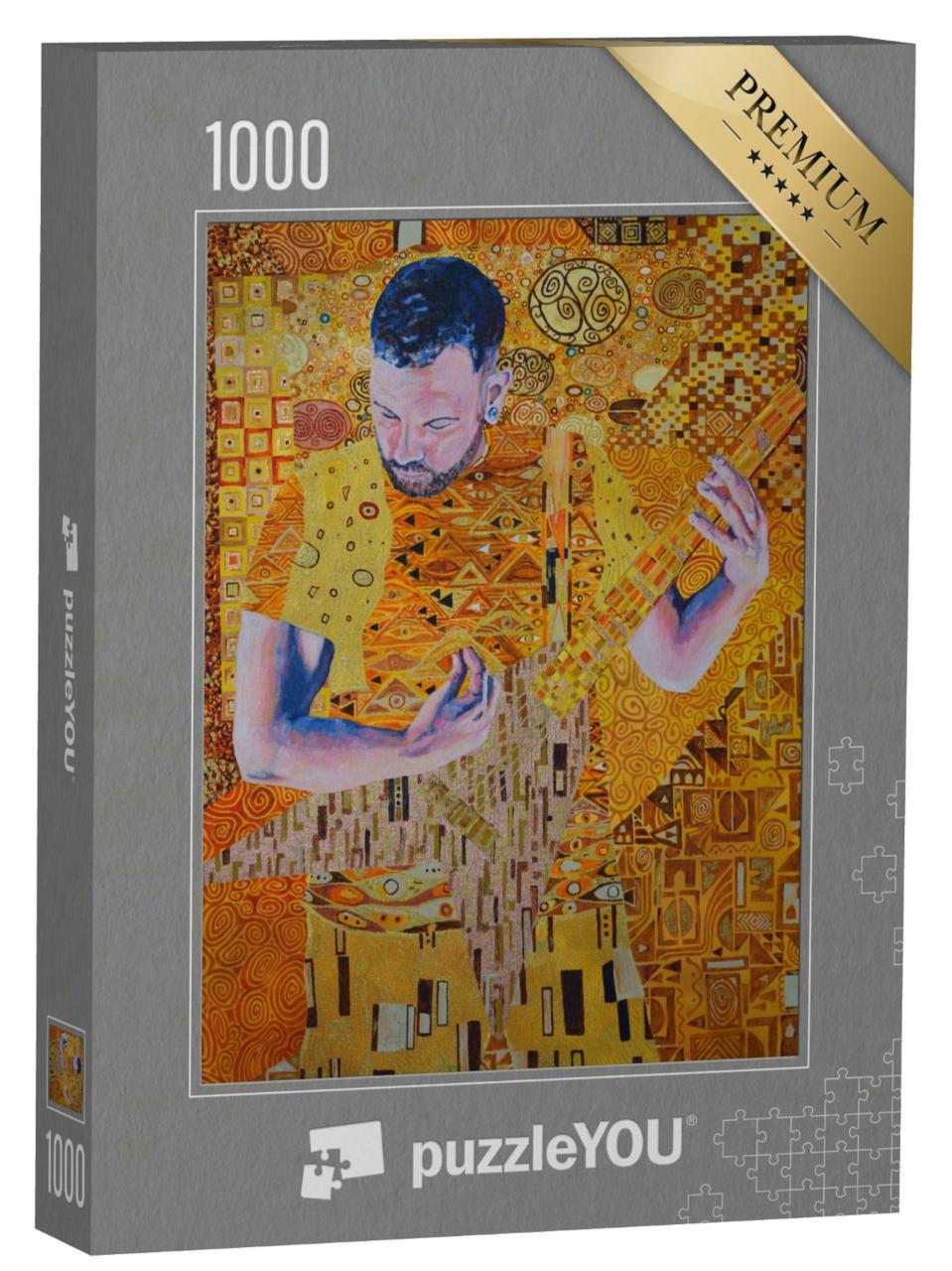 Puzzle 1000 Teile „Gemälde eines E-Gitarristen im Stil von Gustav Klimt“