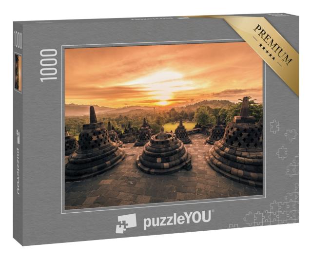 Puzzle 1000 Teile „Der Borobudur-Tempel bei Sonnenuntergang, Yogyakarta, Java, Indonesien“