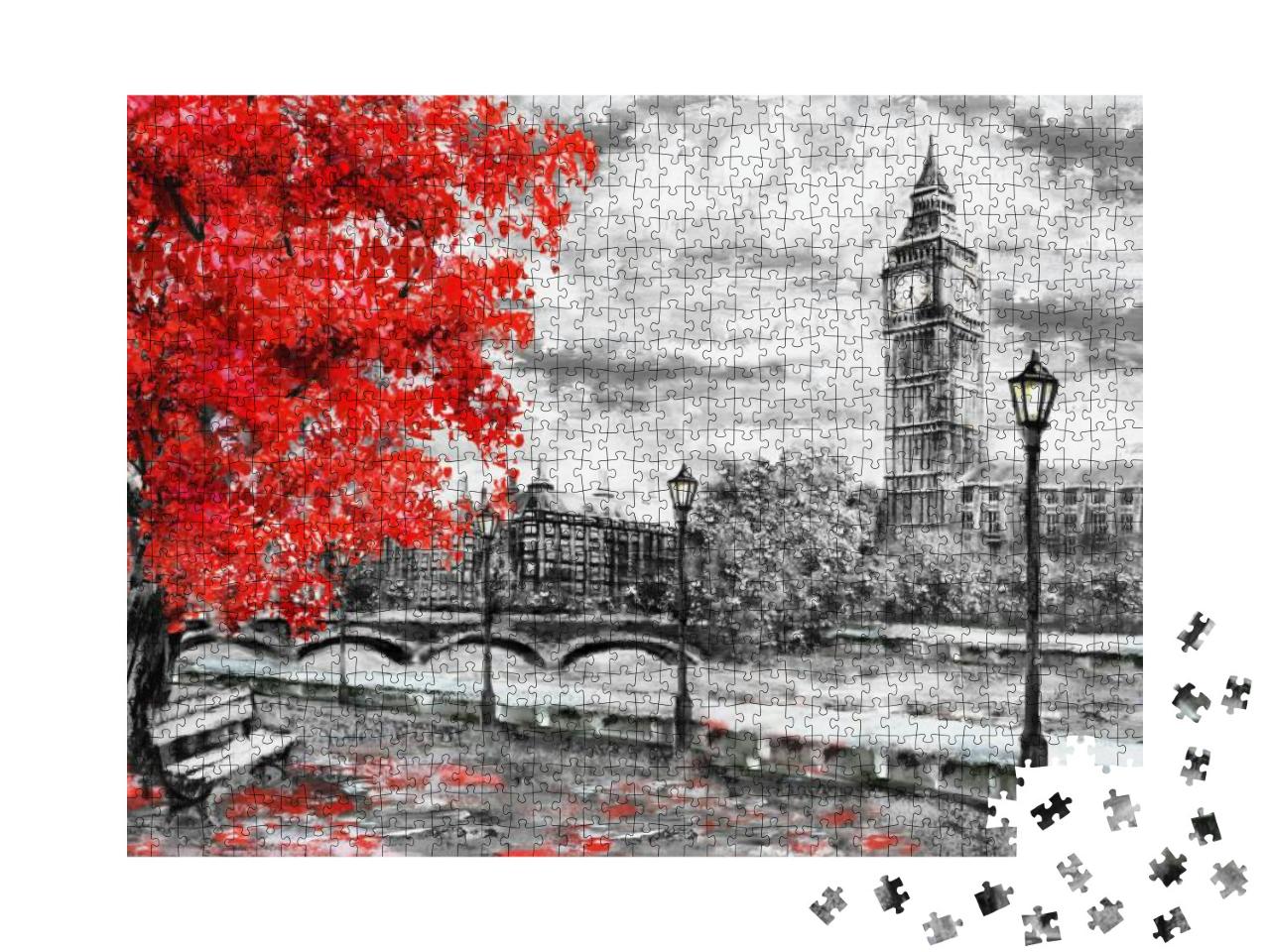 Puzzle 1000 Teile „Ölgemälde auf Leinwand: Londoner Straße mit Big Ben“