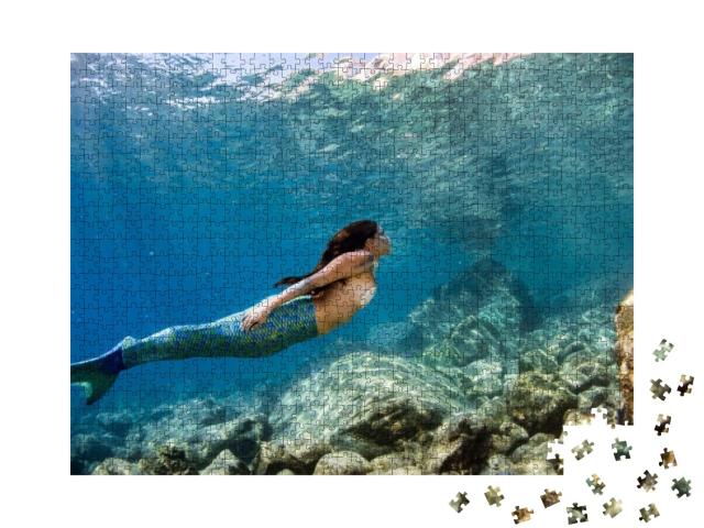 Puzzle 1000 Teile „Meerjungfrau in der tiefblauen See“