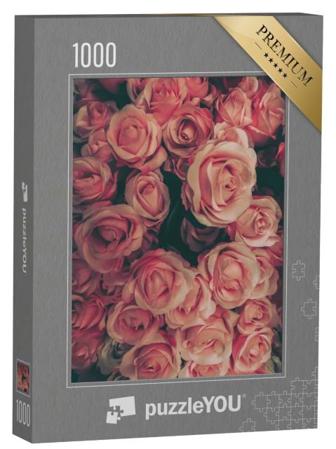 Puzzle 1000 Teile „Ein Strauß rosa Rosen im Vintage-Stil“