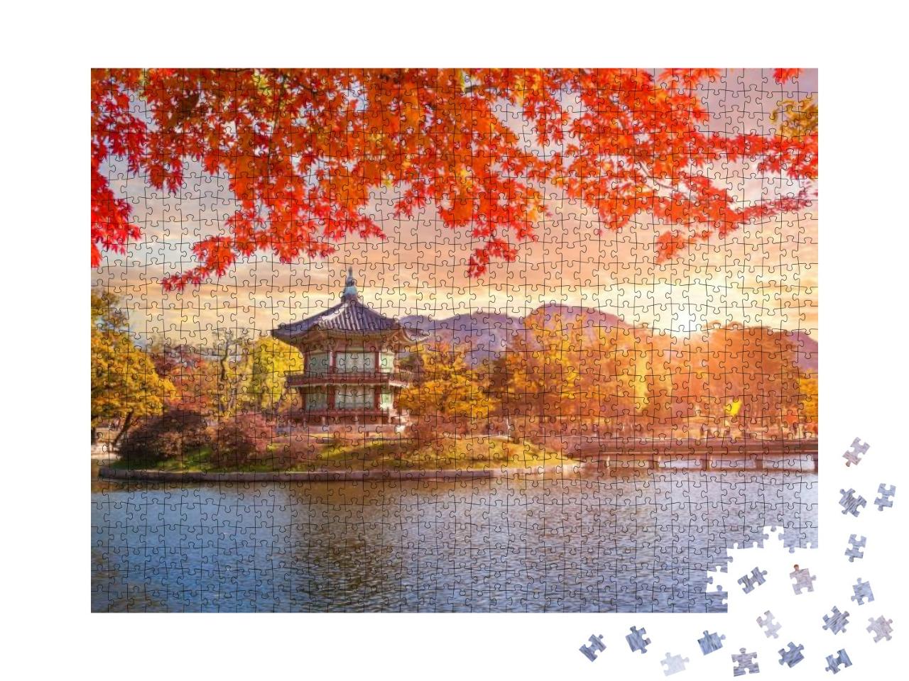 Puzzle 1000 Teile „Rote Ahornbäume am Gyeongbokgung-Palast, Seoul“