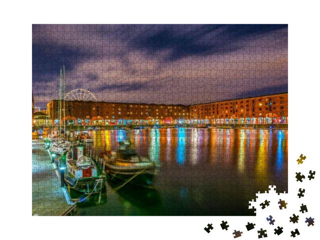 Puzzle 1000 Teile „Nachtansicht des Albert Docks, Liverpool, England“