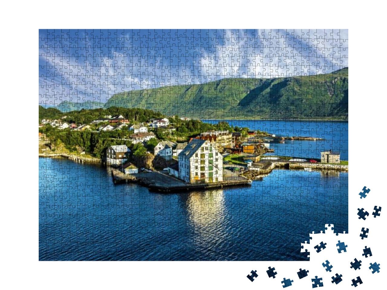 Puzzle 1000 Teile „Norwegische Fjorde: Meerblick auf Häuser in Alesund, Norwegen“