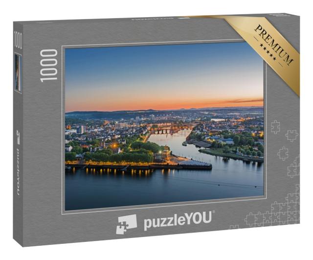 Puzzle 1000 Teile „Das Deutsche Eck in Koblenz bei Sonnenuntergang“