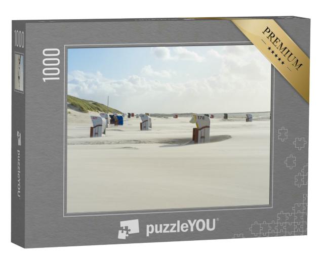 Puzzle 1000 Teile „Herbst: leere Strandkörbe am Strand“