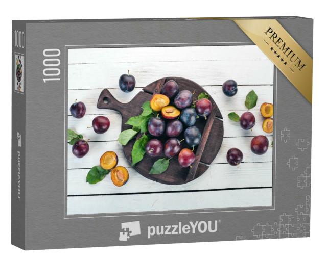 Puzzle 1000 Teile „Frische Pflaumen mit Blättern“