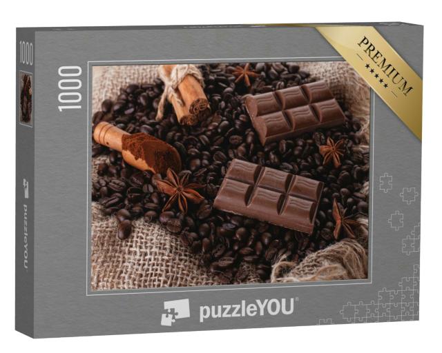Puzzle 1000 Teile „Sortiment aus Schokolade, Kaffeebohnen, Zimt und Sternanis“