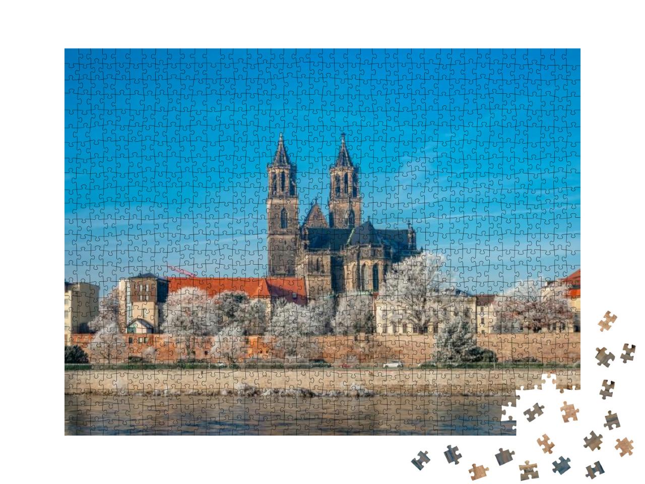 Puzzle 1000 Teile „Innenstadt von Magdeburg an einem Wintertag, Deutschland“