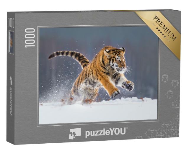 Puzzle 1000 Teile „Kraftvoll und majestätisch: Sibirischer Tiger im Schnee“