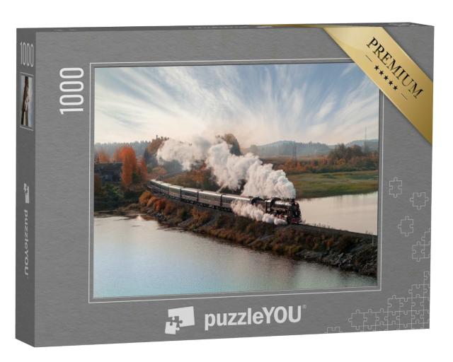 Puzzle 1000 Teile „Oldtimer-Dampflokomotive in der Herbstlandschaft“
