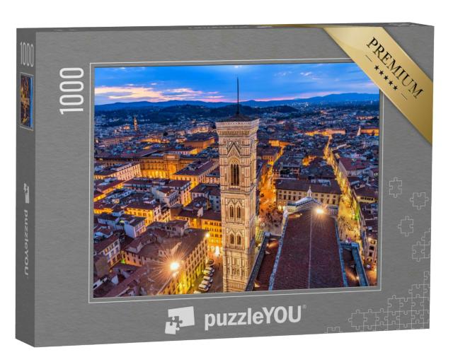 Puzzle 1000 Teile „Luftaufnahme in der Abenddämmerung von Giottos Campanile, Altstadt von Florenz“