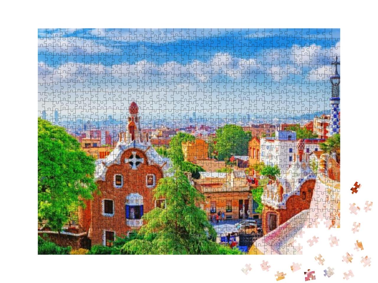 Puzzle 1000 Teile „Fantastische Aussicht auf Barcelona Stadt vom Park Güell“