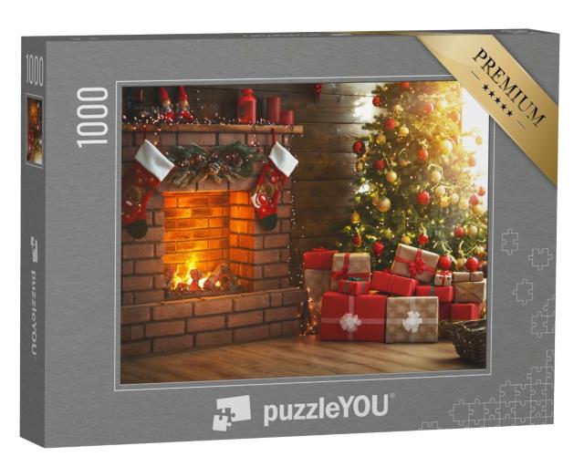 Puzzle 1000 Teile „Weihnachtszimmer, Tannenbaum, Kamin und Geschenke“