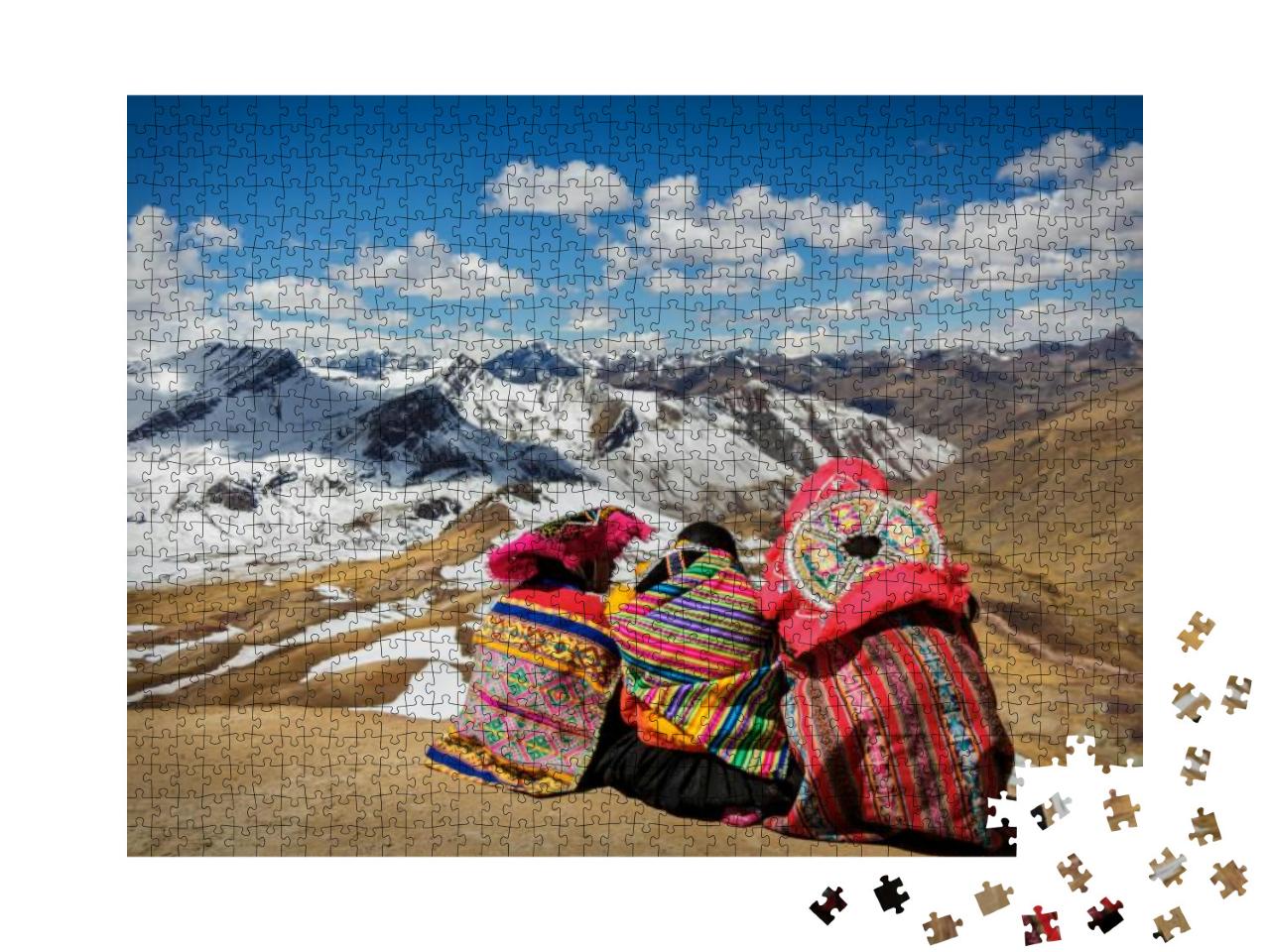 Puzzle 1000 Teile „Peru: Menschen besichtigen die Anden und ihre Landschaft“