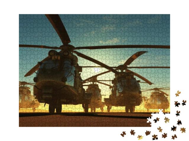 Puzzle 1000 Teile „Eine Gruppe von Militärhubschraubern“