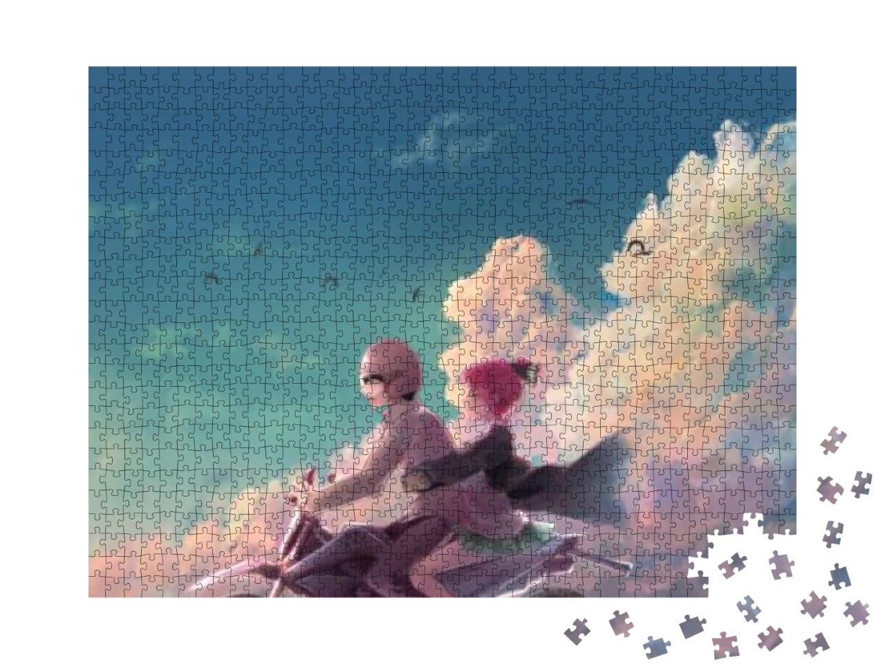 Puzzle 1000 Teile „Illustration eines Paares auf einem Motorrad“