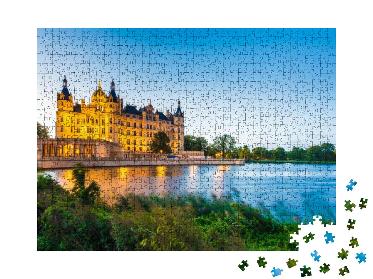 Puzzle 1000 Teile „Schweriner Schloss am Abend“