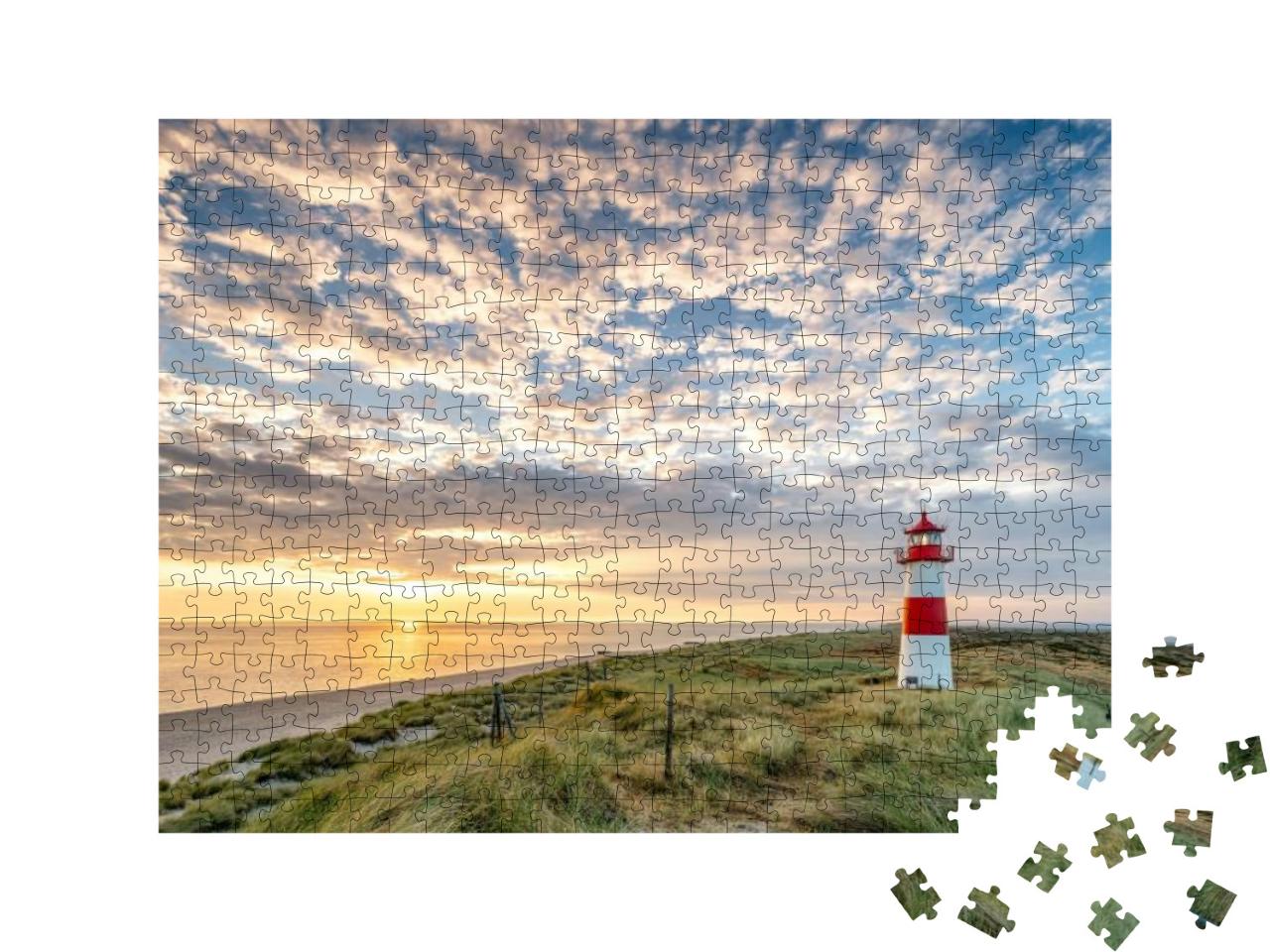 Puzzle 500 Teile „Roter Leuchtturm auf der Insel Sylt, Nordfriesland, Schleswig-Holstein, Deutschland“