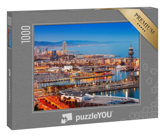 Puzzle 1000 Teile „Barcelona Stadt und Hafen am Abend, Spanien“