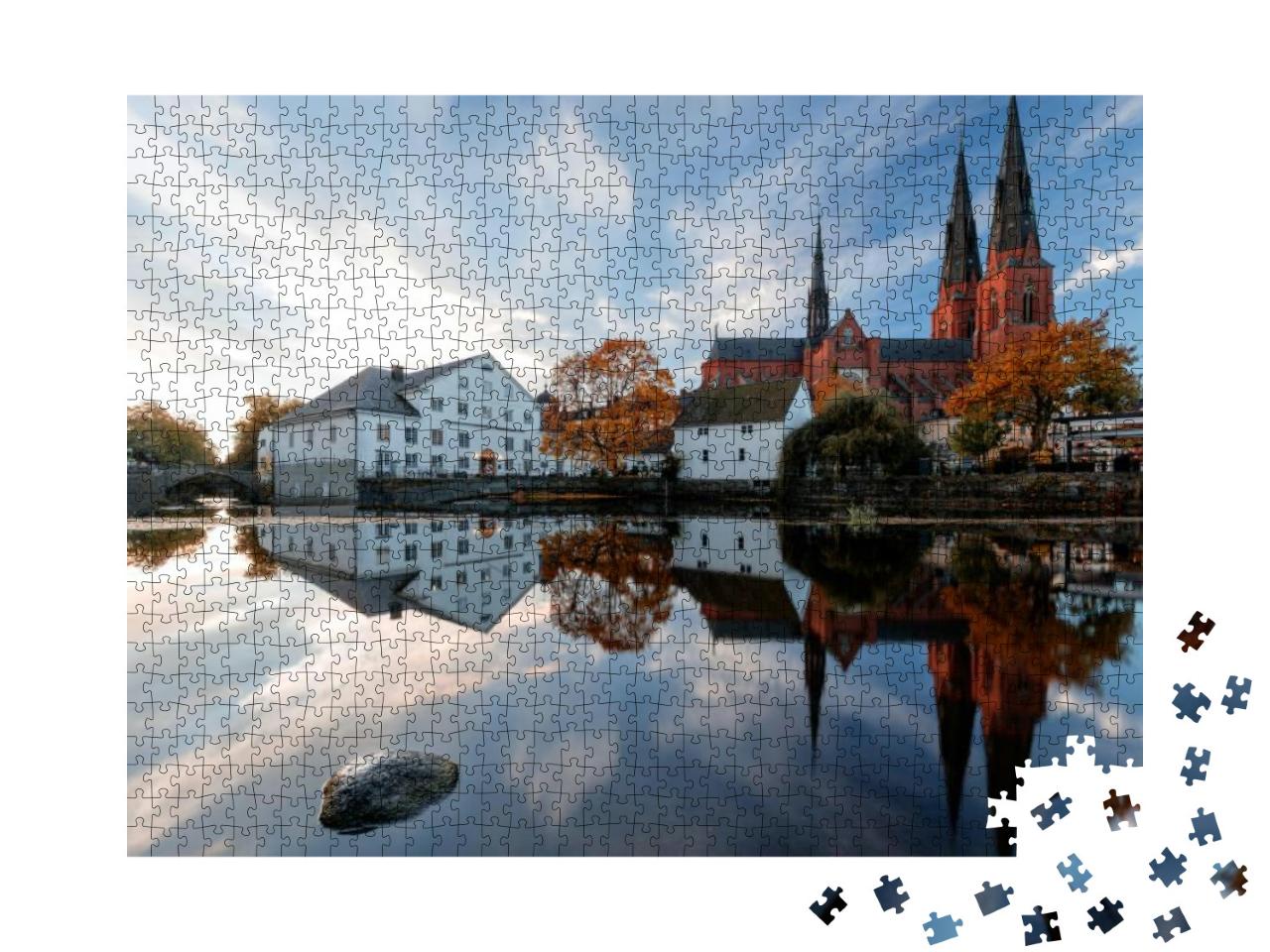 Puzzle 1000 Teile „Zwei der wichtigsten Wahrzeichen Uppsalas: Dom und Landesmuseum, Schweden“