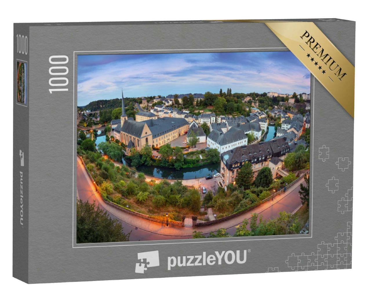Puzzle 1000 Teile „Bild der historischen Stadt Luxemburg im Sonnenuntergang“