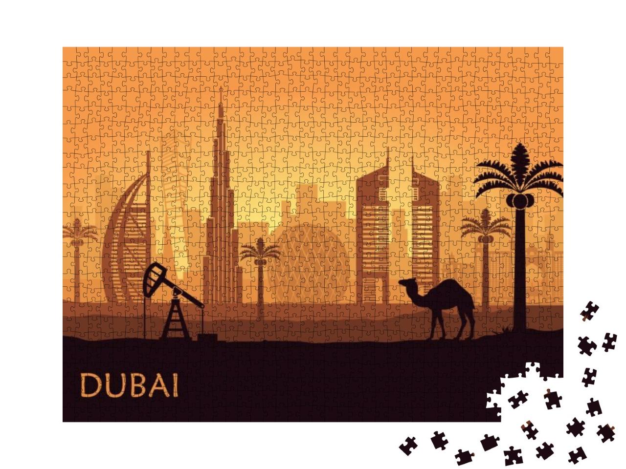 Puzzle 1000 Teile „Abstrakte Skyline von Dubai in der Abenddämmerung“