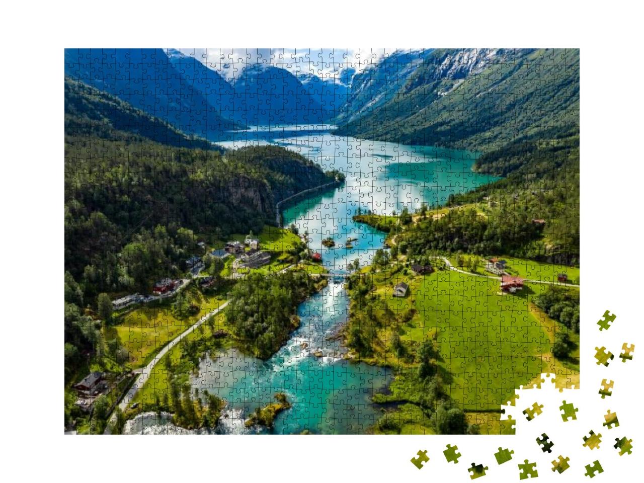 Puzzle 1000 Teile „Der Lovatnet See im Lodal Tal, Norwegen“