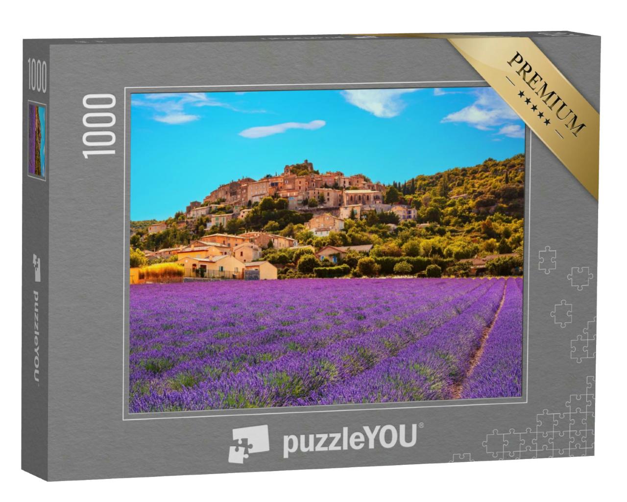 Puzzle 1000 Teile „Simiane la Rotonde: Dorf voller Lavendel, Provence, Frankreich“